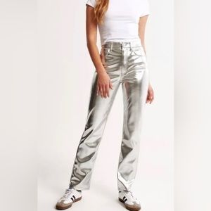Abercrombie metallic silver faux leather pant